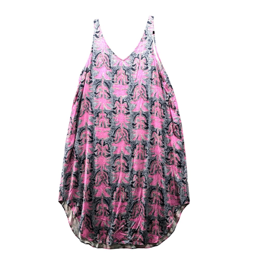 NIC+ZOE Sleeveless V Neck Printed Tank Dress Pink Black High Low Hem Size XL